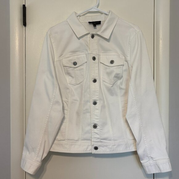 Talbots Women's Plus L/S Classic Button-Front Denim Jean Jacket 1X White Pockets - Picture 1 of 10